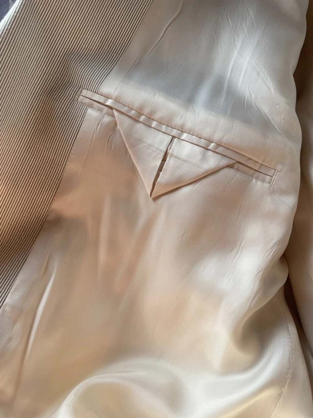 Lauren Ralph Lauren Light‎ Beige & White Striped Single-Breasted Blazer 46R